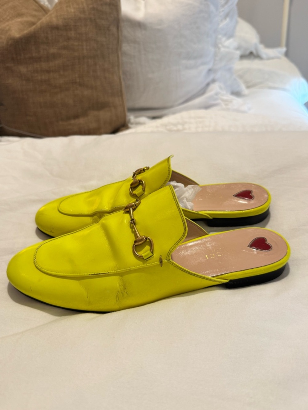 Gucci Neon Yellow Leather Horsebit Mule Loafers